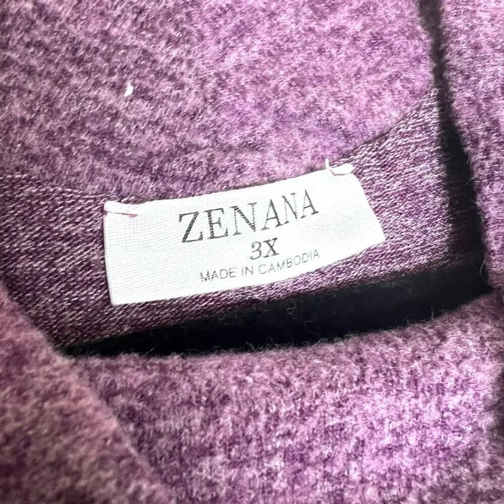 Zenana Plus Size Cowl Neck Knit Pullover Heathered Purple Size 3X